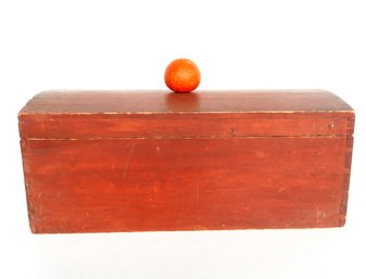 A Dome Top Storage Box In Original Red Stain, Circa 1830-50 - Very Good Condition. Measures 24'W X 12'D X 10'H