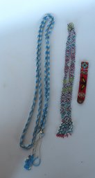 Grouping Of Native American Beadwork Jewelry Including A Long Necklace 82' Total Length, A Bracelet, And A One