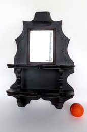 A Good Victorian Folk Art Mirror-back 2 Tier Wall Shelf, Late 19th Century. A Small Piece Of The Back Board Is