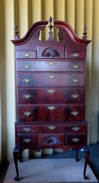 A Transitional Chippendale Style Mahogany Highboy, Mid To Late 19th Century. The Highboy With Broken Arch Top