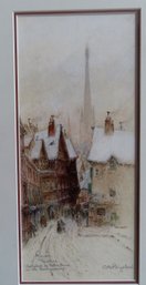 Charles Bowen Bigelow, Illinois Born In 1860. W/C Winter City Scene Titled In Pencil 'Rouen France / Cathedral