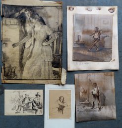 Grouping Of 5 Unframed Illustration Art Including: Robert Walker Macbeth (1848 - 1910) Was Active/lived In Uni