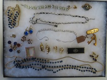 A Grouping Of Mostly Signed Pieces Of Costume Jewelry Including: A Beautiful Trifari Bracelet Adorned With Rhi