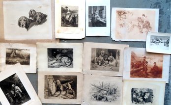 Grouping Of 13 Unframed Etching And Prints Including: Small Etching 'The Old Homestead' Signed Illegible, Earl