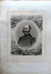 General Ambrose Burnside Engraving With His Original Pencil Signed Signature On The Lower Border Of The Engrav