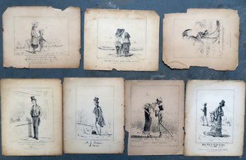 Grouping Of 7 Comical Unframed Prints, Two Black Americana, All Published In 1875 By Parsloe & Vance NY, Inclu