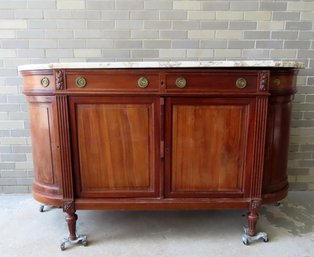 A French Style Marble Top Sideboard With Shaped Front Having 2 Center Drawers Over 2 Doors (each With Diamond