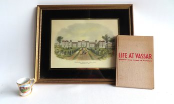 Three Vassar College Collectibles. The First A Hand Colored Lithograph Within An Eglomise Mat Signed Lossing B