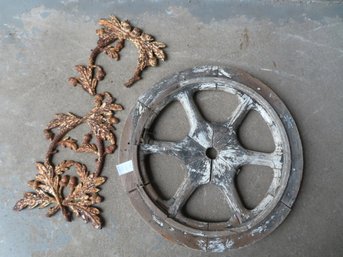 Architectural Items, Including A Wooden Wheel, Some Losses, Loose Joints, Overall Fair Condition, 19th Century