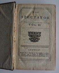 Book Titled 'The Spectator' Vol. III, Published In London By Buckley In 1713. Tooled Leather Covers - The Spin