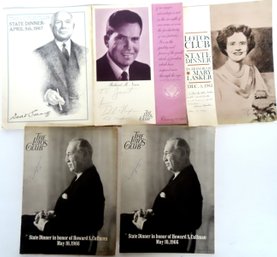 Five Autographed State Dinner Booklets From The Lotus Club Including Mary Lasker, James Farley , Richard Nixon