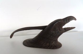 A Cast Iron Figural Eagle Head Nut Cracker With Feathered Handle -Pat 1860.