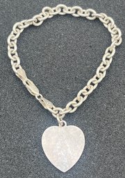 925 Silver Bracelet With 925 Heart Charm -.47 OZT Total - Made In Italy