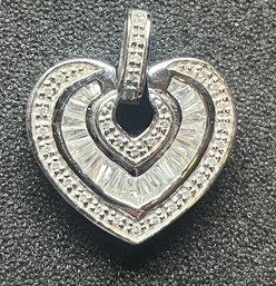 925 Silver Cubic Zirconia Heart Pendant - .22 OZT Total