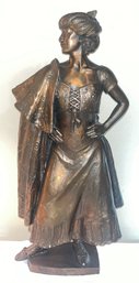 Vintage Bronze Sculpture - Lady With Dress