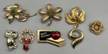 Costume Jewelry Brooch Pins - 8 Total