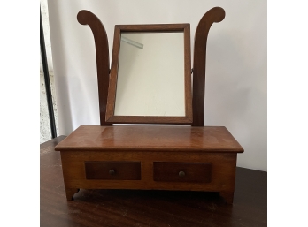 Vintage Wooden Tabletop Vanity Jewelry Box With Mirror In Good Condition (JC)