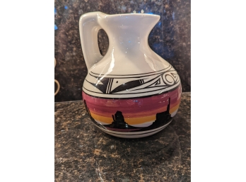 Hand Painted Pottery Pitcher - Artist Signed