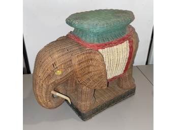 Vintage Wicker Elephant Footstool Or Stand