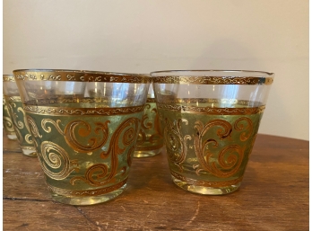 Set Of Six Culver Barware Toledo Design Green With Gold Swirls