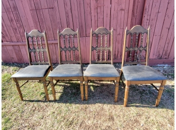 Set Of Four Vintage Mid Century Modern Davis Furniture Memphis TN Wood Padded Dining Chairs