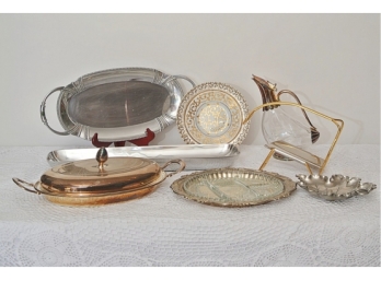 Eight Serving Pieces  Including Silver Plate