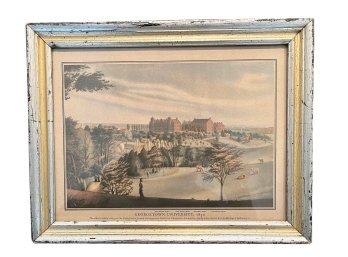 Antique Hand Colored Engraving Of Georgetown University, 1830