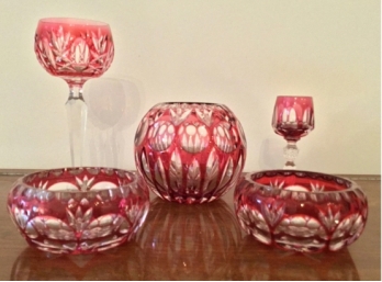 Vintage Five Piece Cranberry Glass Collection