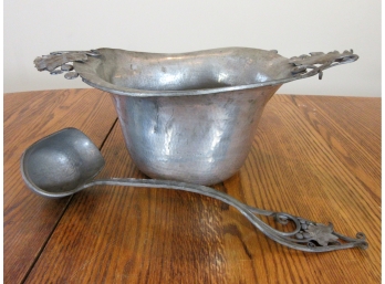 Vintage Nekrassoff Hammered Pewter Punch Bowl And Ladle