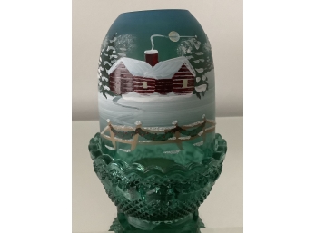 Fenton Fairy Lamp Spruce Green With Vermont Skyline