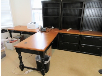 Substantial Oak Office Shelving / File Unit With Attached Desk