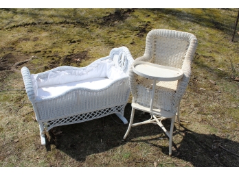 Wicker Bassinet & Vintage High Chair