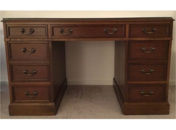 Vintage Solid Wood Knee Hole Desk With Glass Top