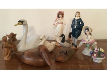 Porcelain Figurines And Hand Carved Wood Decor