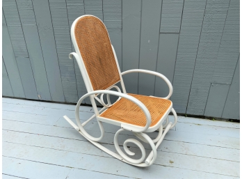 Beautiful White Vintage Bentwood Caned Rocker