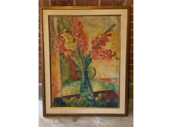 Large Colorful Antique Oil Painting Signed