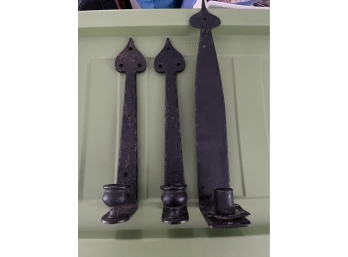 Set Of Three Wrought Iron Candle Stick Holders