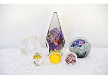 Group Of Six Paperweights, Some Signed