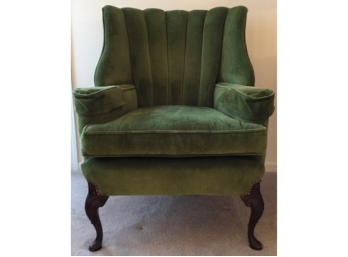 Antique Queen Anne Mahogany Footed Velour Armchair - Reupholstered