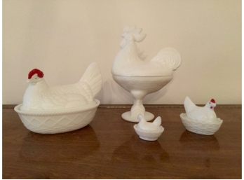 Westmoreland Hen On Nest Milk Glass Lot