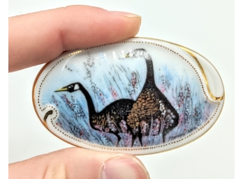 TWO GEESE ~ LARGE P. BUCKLEY MOSS SOCIETY PORCELAIN PIN BROOCH 1992 - ORIGINAL BOX #7561 WITH CERTIFICATE