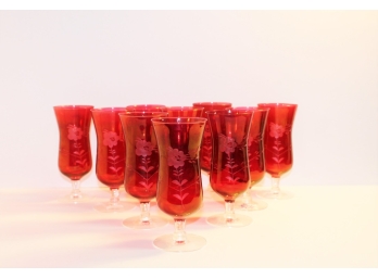 Cranberry Etched Parfait Glasses