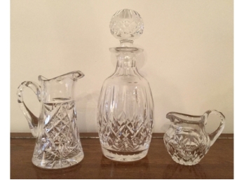 Three Piece Crystal Lot Featuring Waterford Decanter