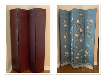 Beautiful Hand Painted Screen ~ Wood & Leather ~