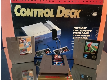 Vintage Nintendo NES Control Deck With Box And Games Mario Bros, Duck Hunt And Golf