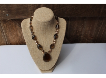 Glass Stone And Bead Drop Necklace