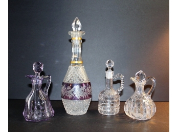 Cut Glass Decanter & 3 Stopper Bottles