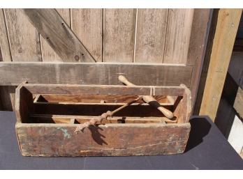 Vintage Wooden Tool Box & Drill