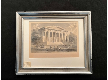 William Henry Barlett (British, 1809-1854) Antique Hand Colored Engraving  US Bank In Philadelphia