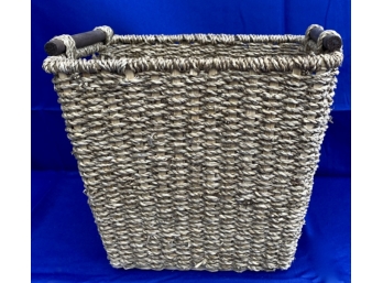 Waste Paper Basket In Straw With Wooden Handles